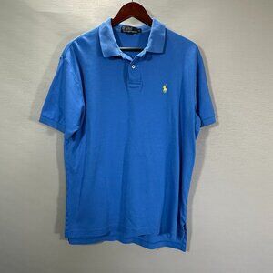 Polo Ralph Lauren Polo Shirt Mens Large Blue Cotton Short Sleeve Yellow  Logo